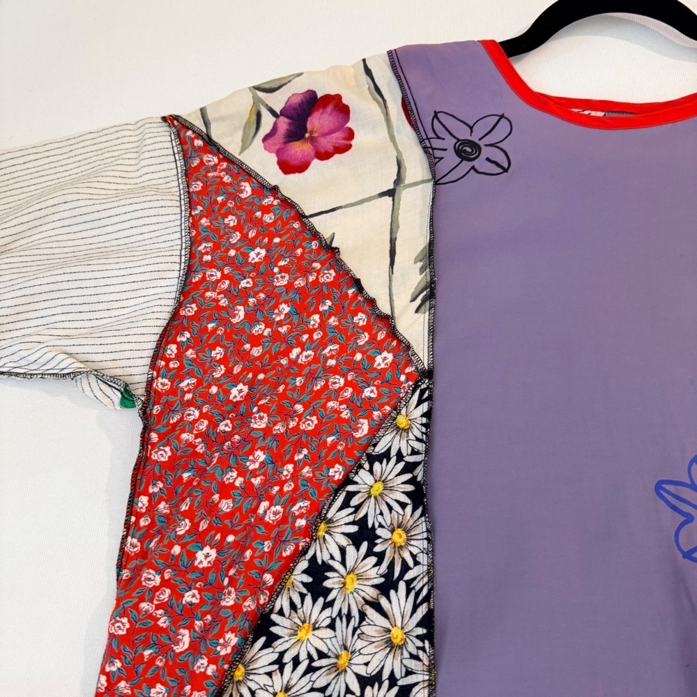 Staley Gretzinger Patchwork Top OS Purple Floral Mixed Print Art to Wear - Picture 4 of 15